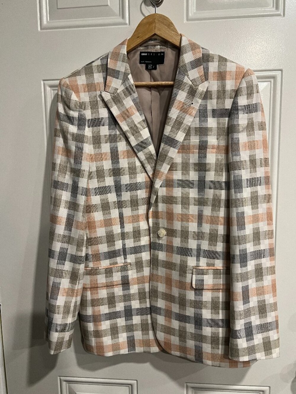 ASOS Grey/White/Orange Basketweave Print Blazer Mens 38R